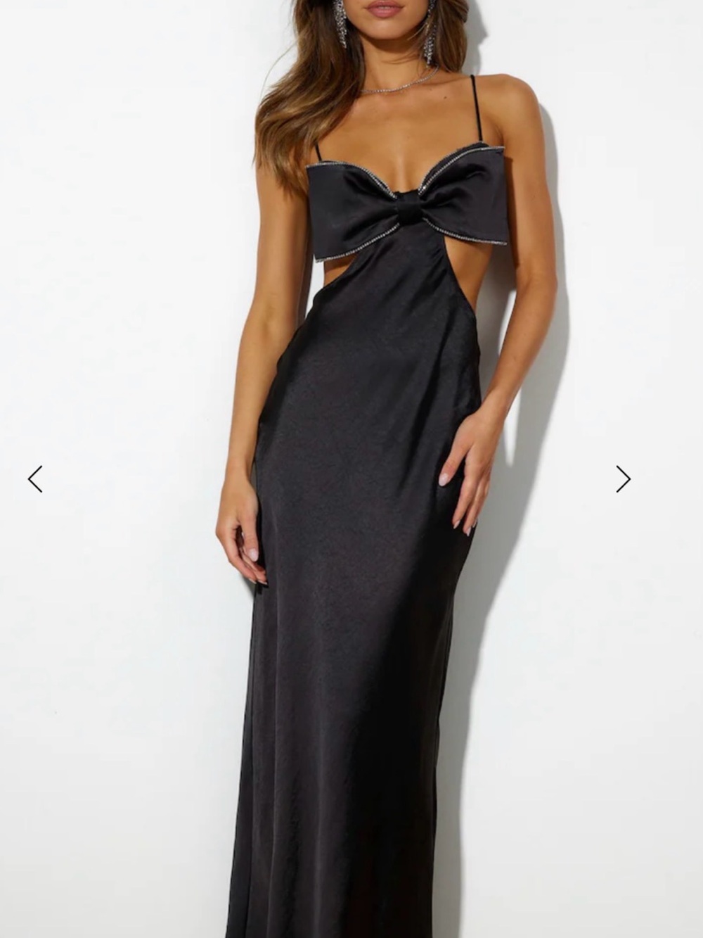 Hello Molly Black Satin Bow Cutout Maxi Dress